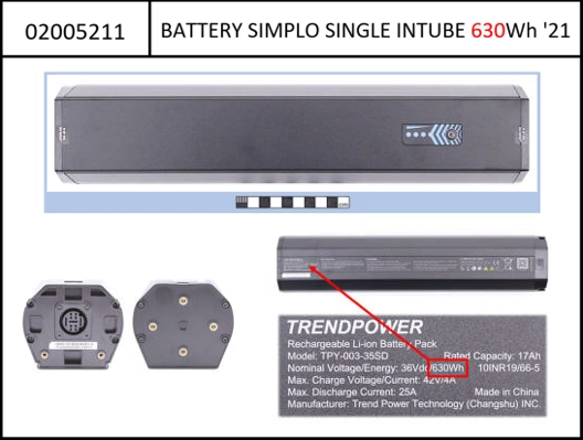 Simplo Batteri Intube 630Wh Raymon 