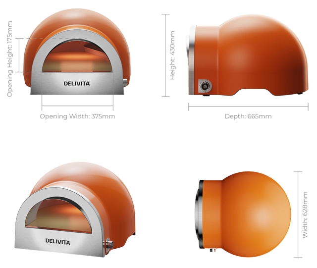 Delivita Flow Dual-Fuel Pizza Oven Orange Blaze 