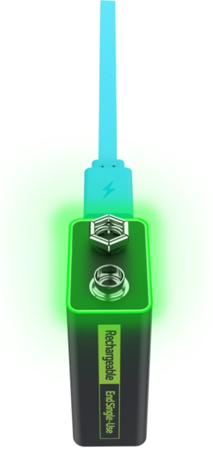 Pale Blue Voyager 9V Battery 2-pack of 9V w/ 2x1 cable USB-C 