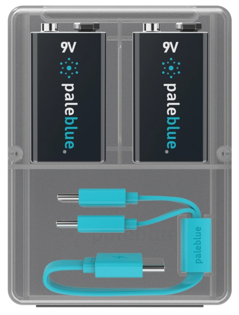 Pale Blue Voyager 9V Battery 2-pack of 9V w/ 2x1 cable USB-C 