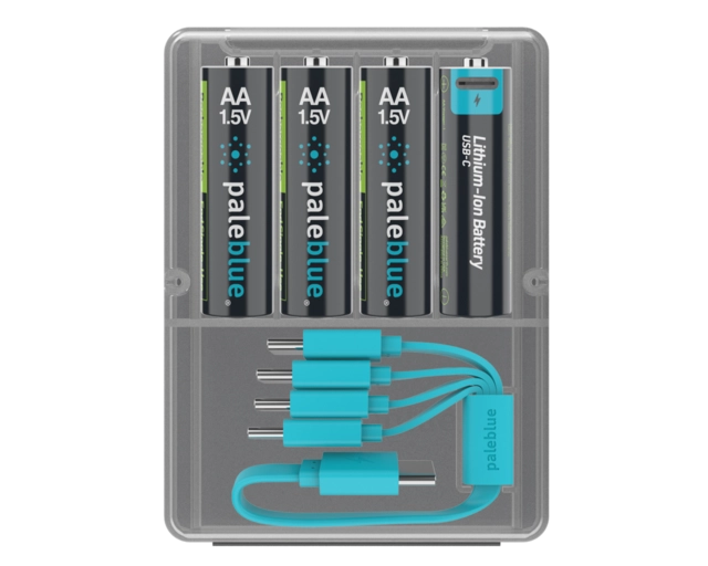 Pale Blue Voyager AA Battery 4-pack AA w/ 4x1 cable USB-C 