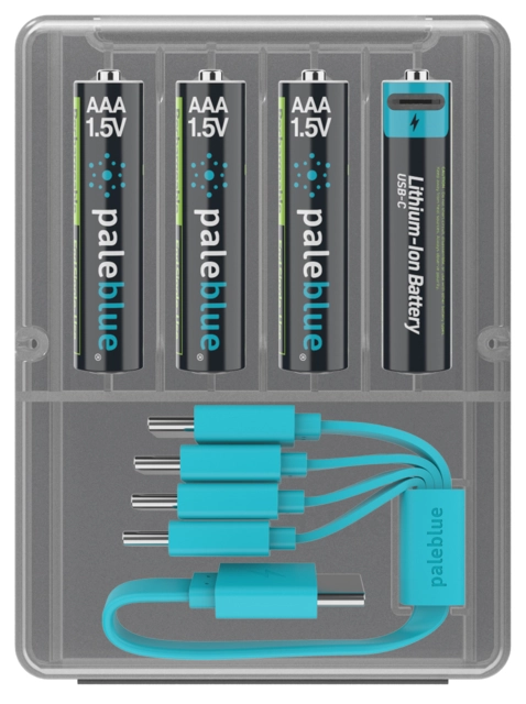 Pale Blue Voyager AAA Battery 4-pack AAA w/ 4x1 cable USB-C 