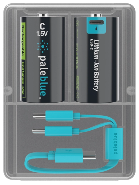 Pale Blue Voyager C Battery 2-pack of C Cell w/ 2x1 cable USB-C 
